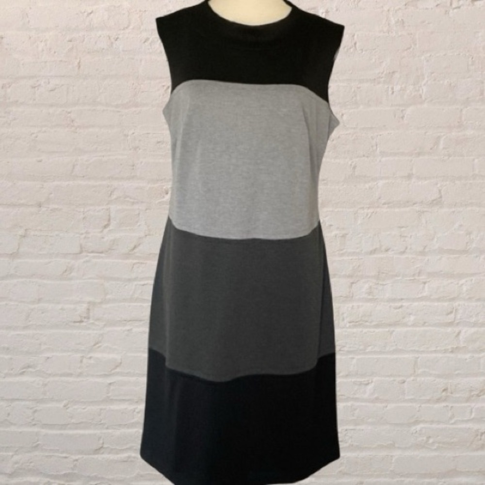 Sandra Darren color block shift Dress Size 10 Black Grey
